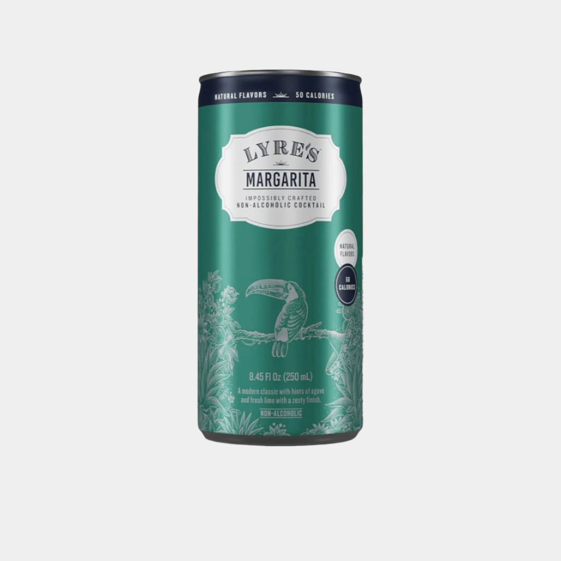 “Lyre’s Margarita – non-alcoholic citrus cocktail in can”
“Zero-proof margarita with lime, orange, and agave flavor”
