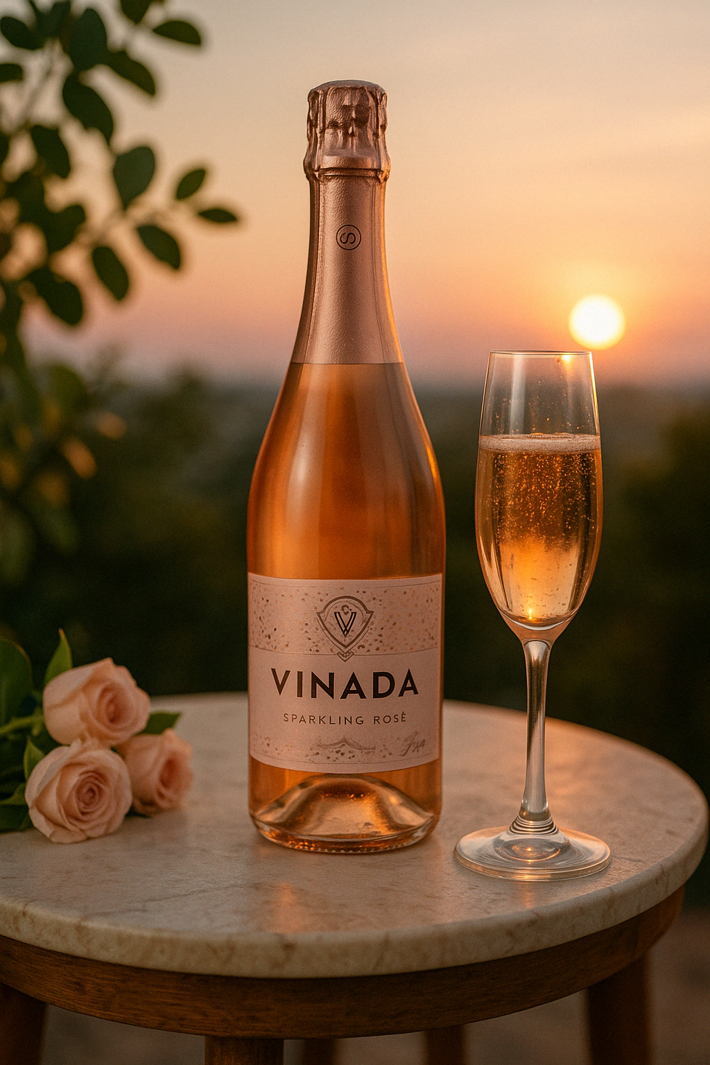 “Vinada Sparkling Rosé – non-alcoholic rosé wine with berry and floral notes”