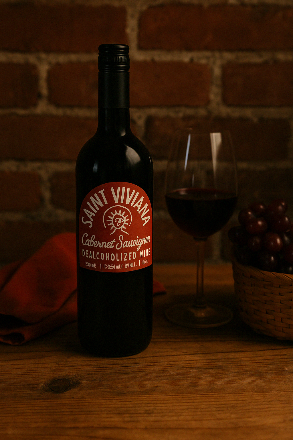 “Saint Viviana Cabernet – alcohol-free red wine bottle”
“Non-alcoholic Cabernet Sauvignon with dark fruit and oak”