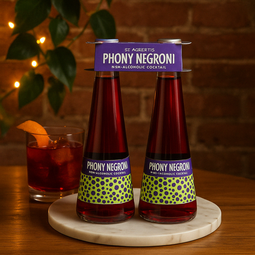 “St. Agrestis Phony Negroni – non-alcoholic RTD cocktail”
“Zero-proof Negroni with botanicals and bitter orange notes”