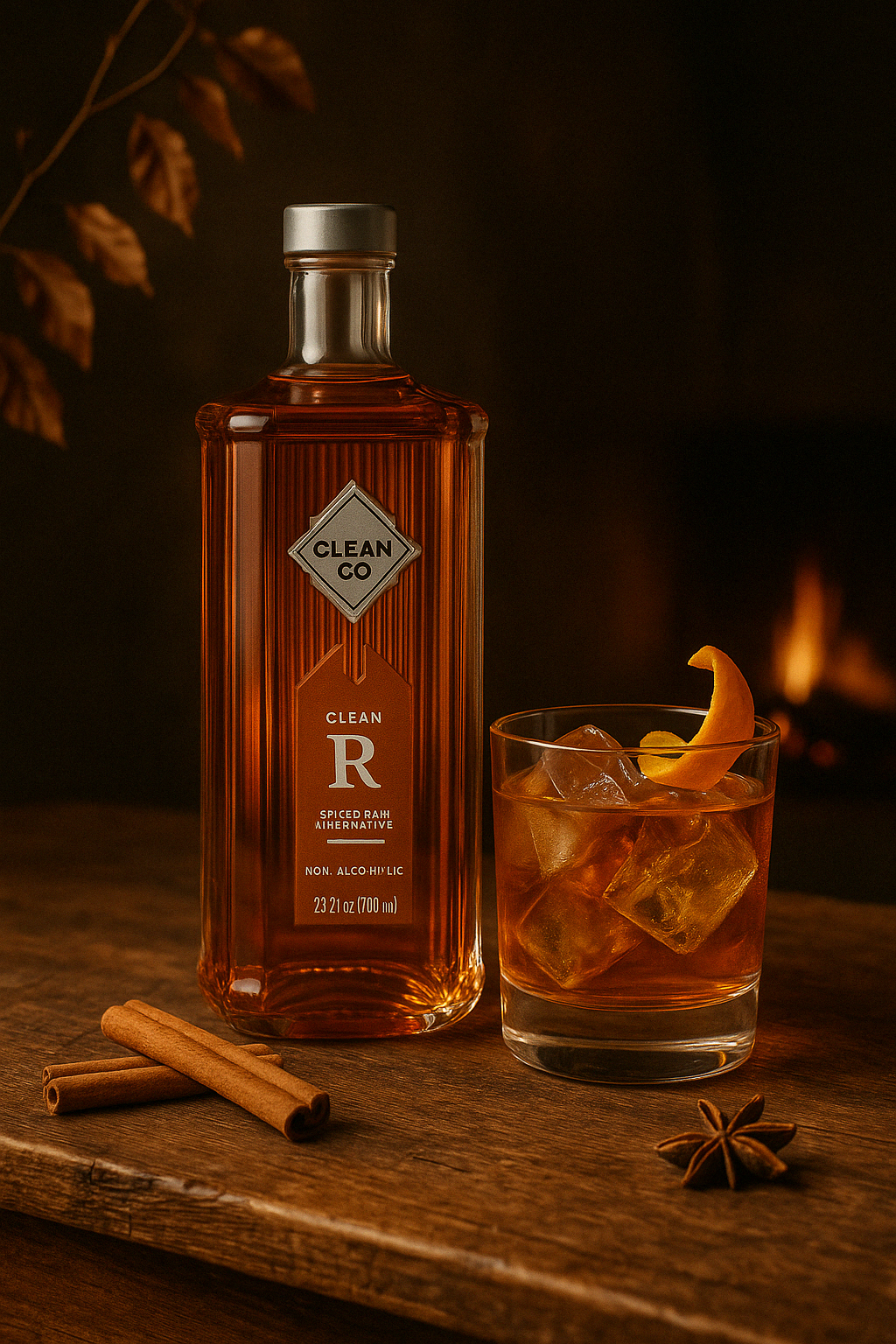 “CleanCo Clean R – non-alcoholic spiced rum alternative”
“Zero-proof dark spirit with caramel and spice – Clean R bottle”