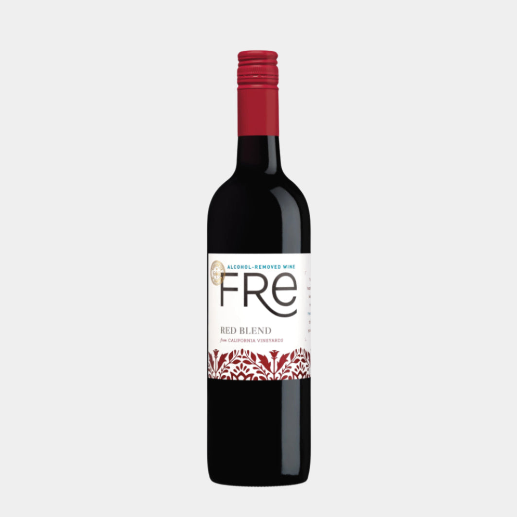 “Fré Red Blend – alcohol-removed California red wine”
“Non-alcoholic red wine with bold fruit and oak notes”
“Fré red wine bottle on table with wine glass and dinner plate”
