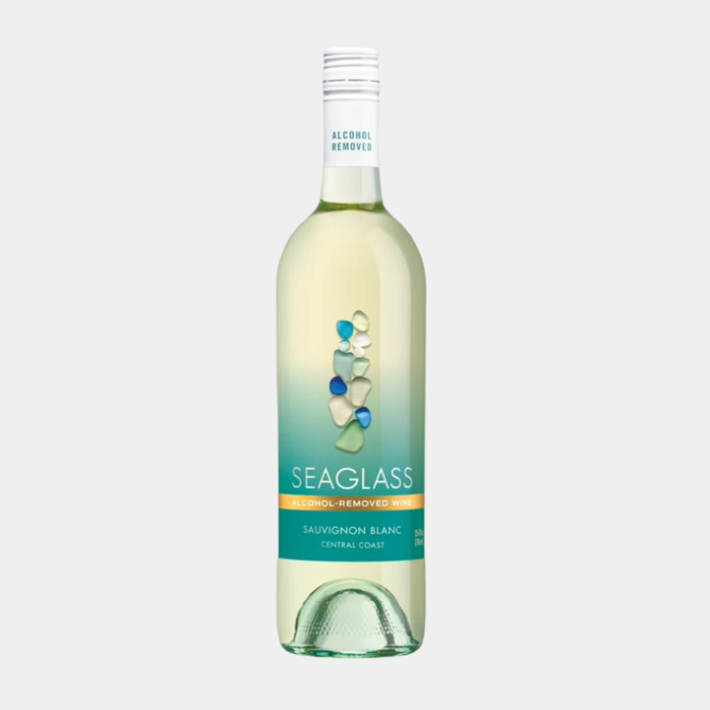 “SeaGlass Sauvignon Blanc – alcohol-free white wine bottle”
“Crisp non-alcoholic Sauvignon Blanc from California coast”