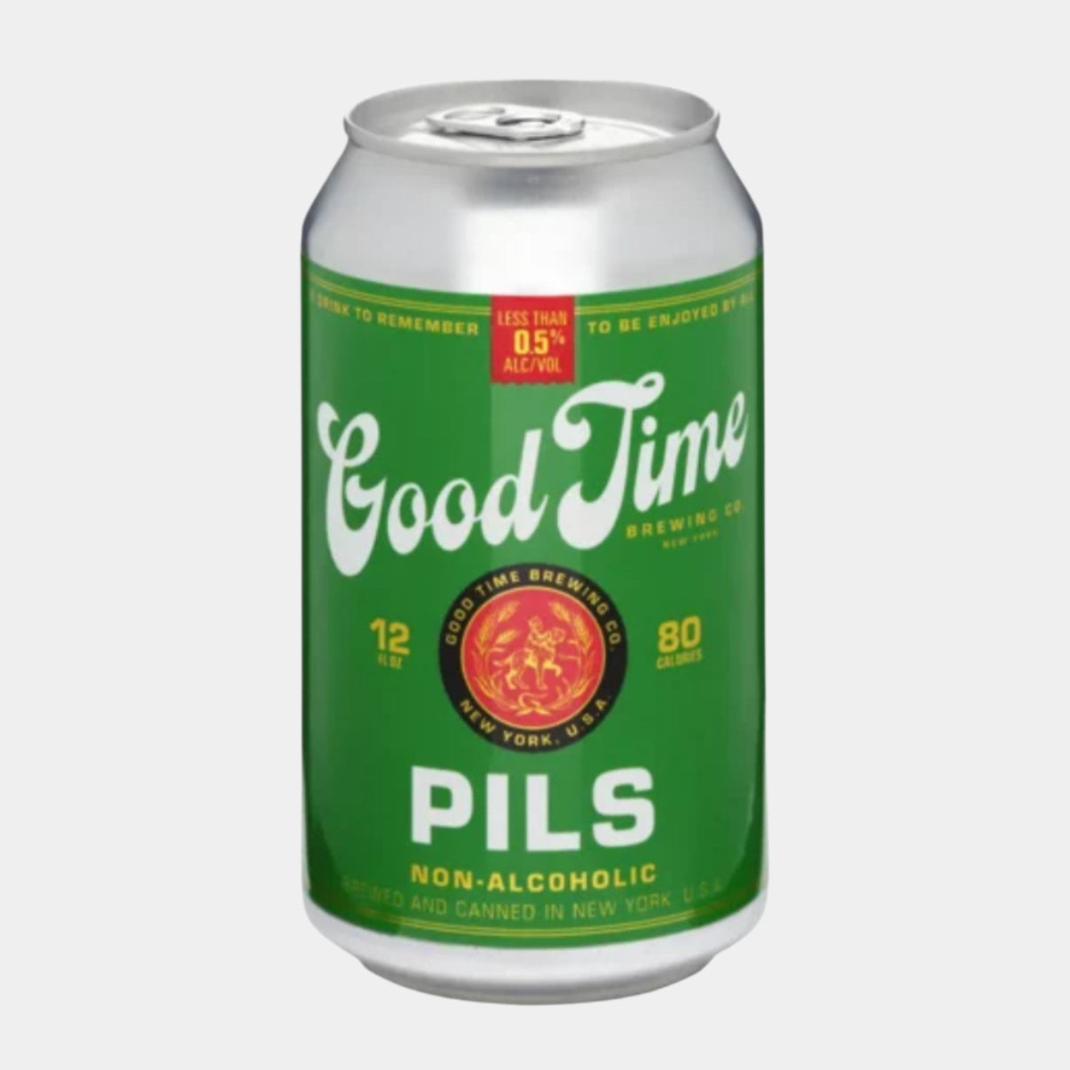 “Good Time Pils – non-alcoholic pilsner beer can with crisp finish”
