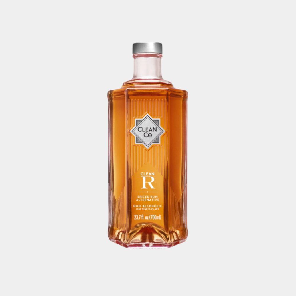 “CleanCo Clean R – non-alcoholic spiced rum alternative”
“Zero-proof dark spirit with caramel and spice – Clean R bottle”