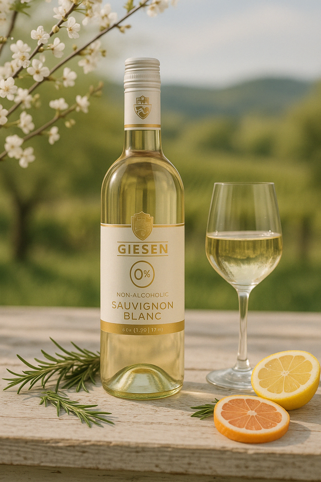 “Giesen 0% Sauvignon Blanc bottle – non-alcoholic white wine”
“Alcohol-free Sauvignon Blanc from New Zealand – Giesen wine”
“Giesen non-alcoholic wine bottle with citrus and glass on table”