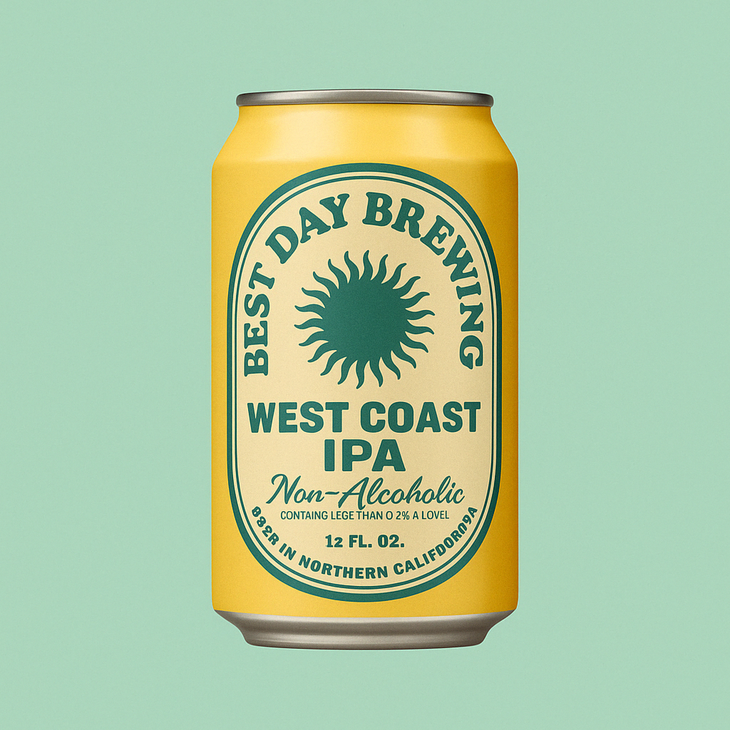 “Best Day Brewing West Coast IPA – non-alcoholic hoppy beer can”
“Alcohol-free IPA with citrus and pine flavor”