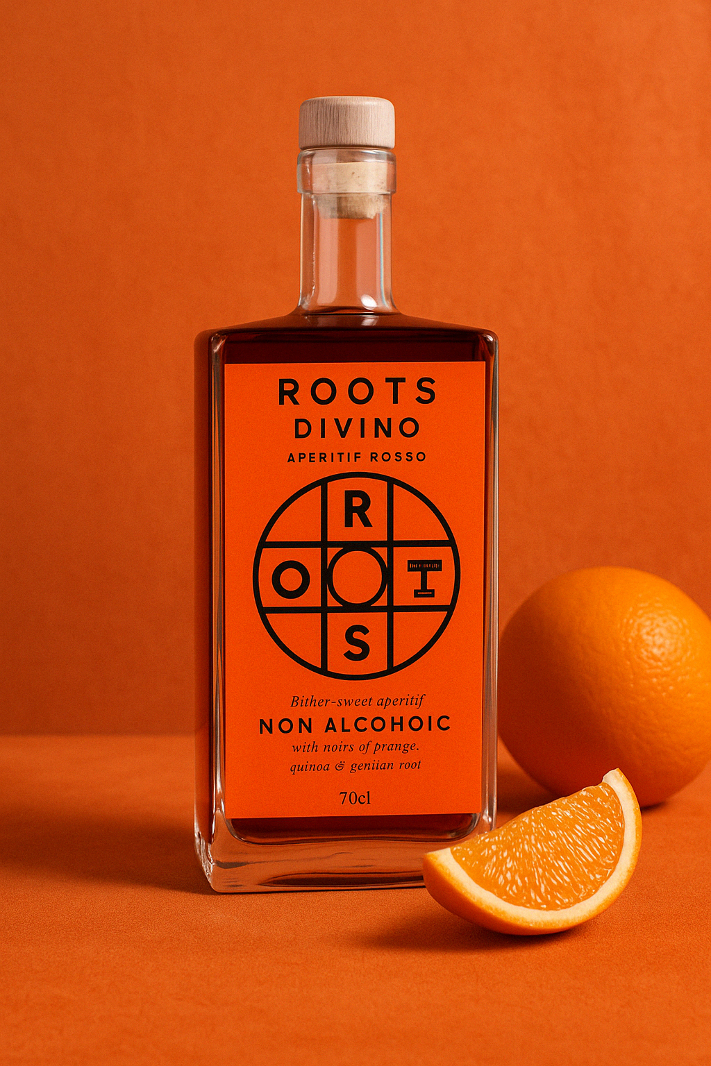 “Roots Divino Rosso – non-alcoholic red apéritif”
“Zero-proof bitter vermouth-style spirit in 700ml bottle”