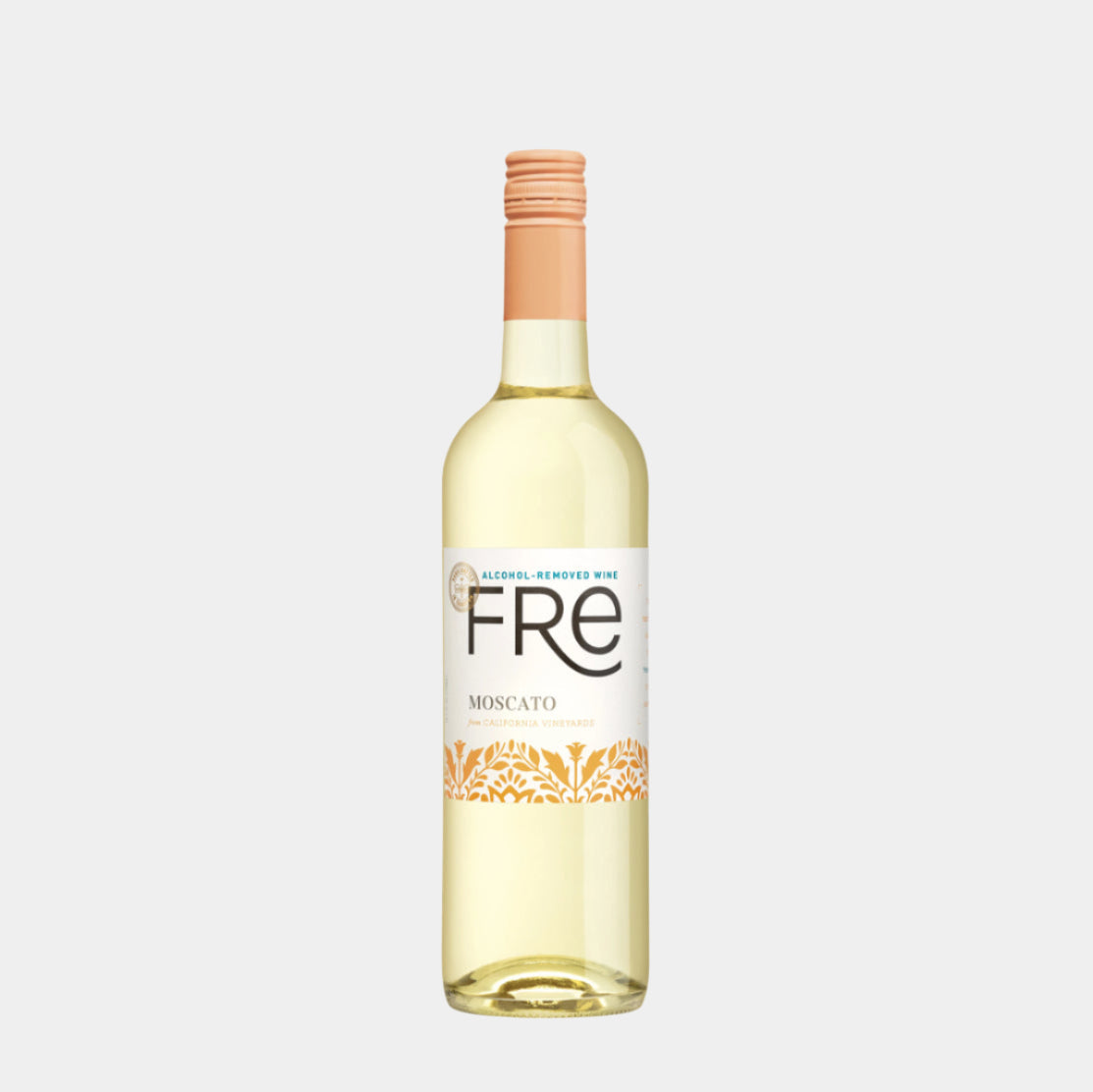 “Fré Moscato – non-alcoholic sweet white wine bottle”
“Alcohol-free Moscato with peach and orange blossom notes”