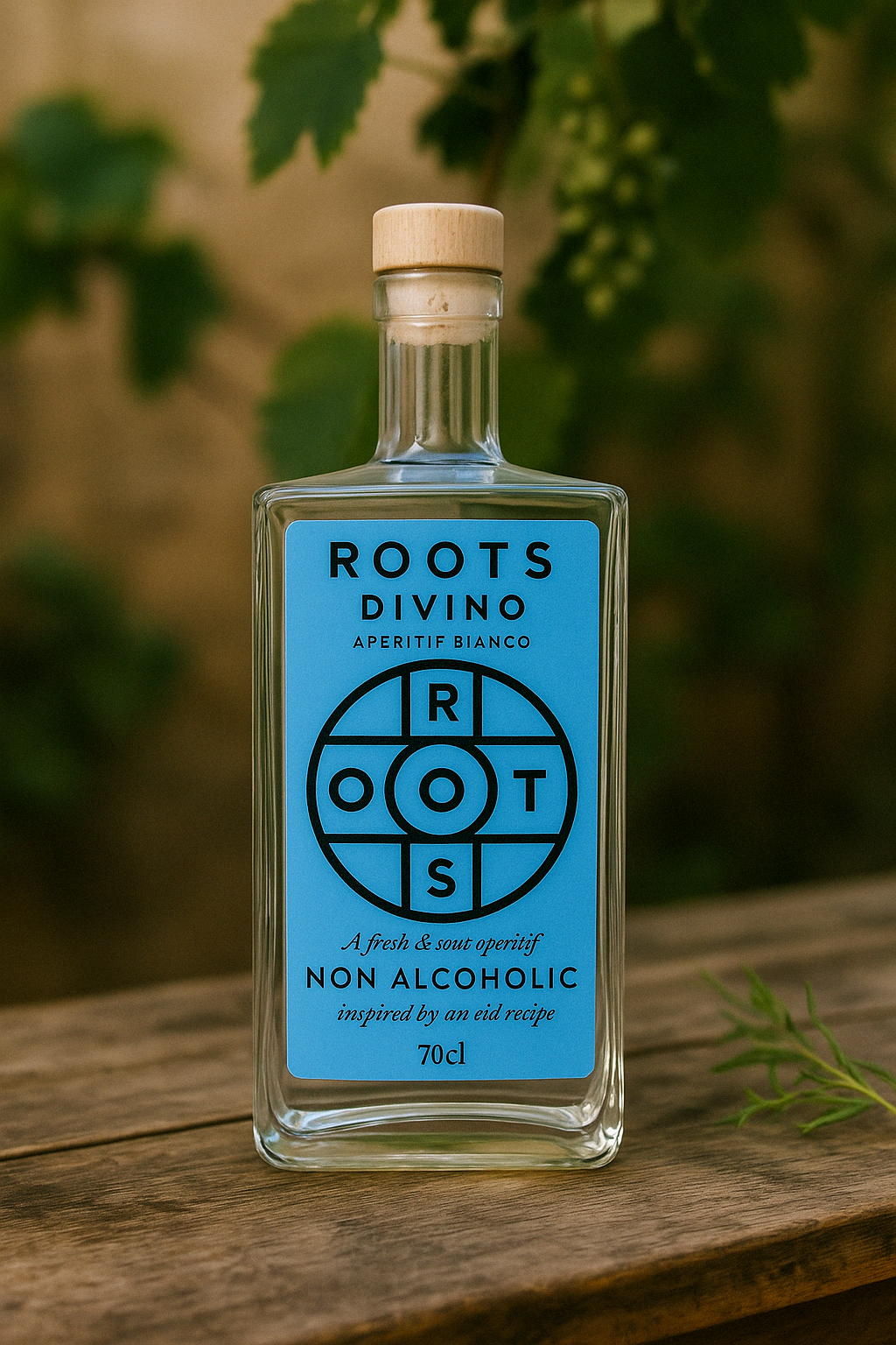 “Roots Divino Bianco – non-alcoholic white apéritif wine”
“Alcohol-free herbal vermouth-style spirit in 700ml bottle”